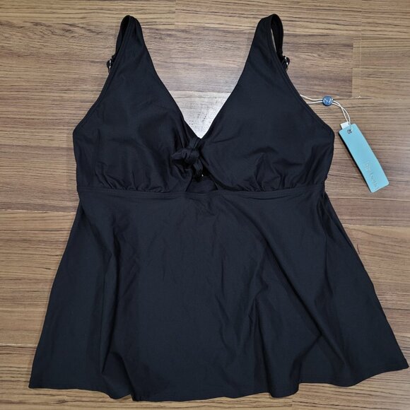 Birdsong Bare Necessities Size 38I Underwire Black‎ Tie Front Tankini Swim Top - Picture 3 of 13